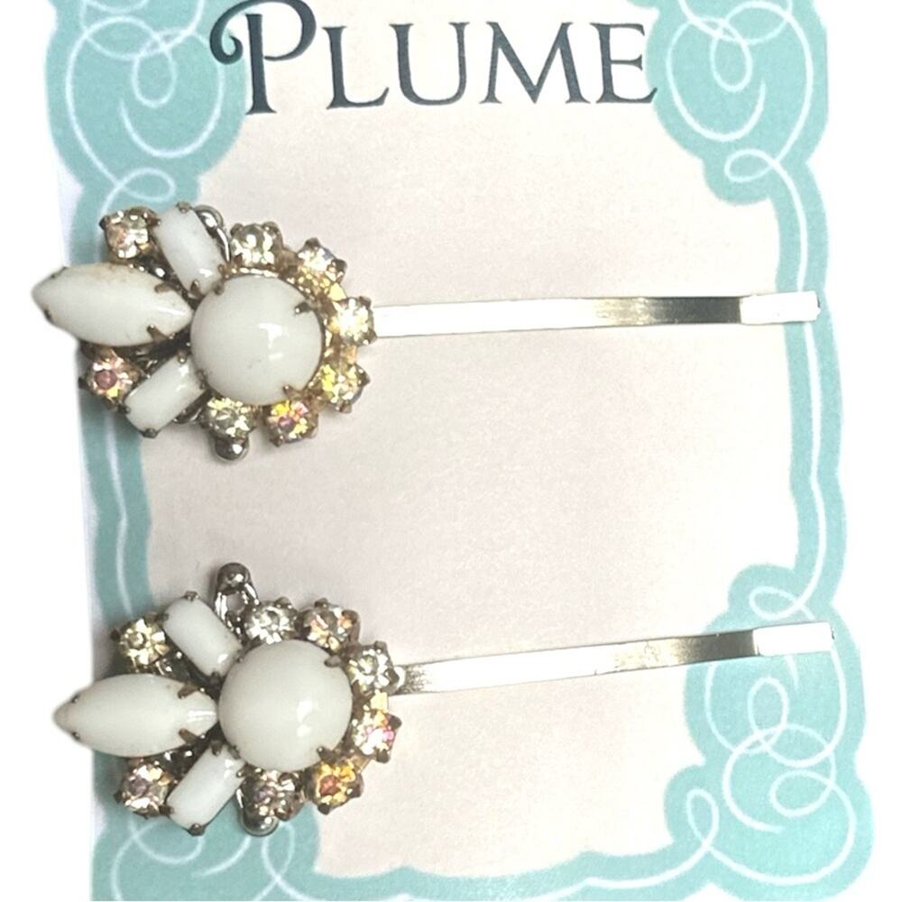 Bridal Hair Pins White Glass Rhinestone Vintage Jewelry Wedding Hair Accessories